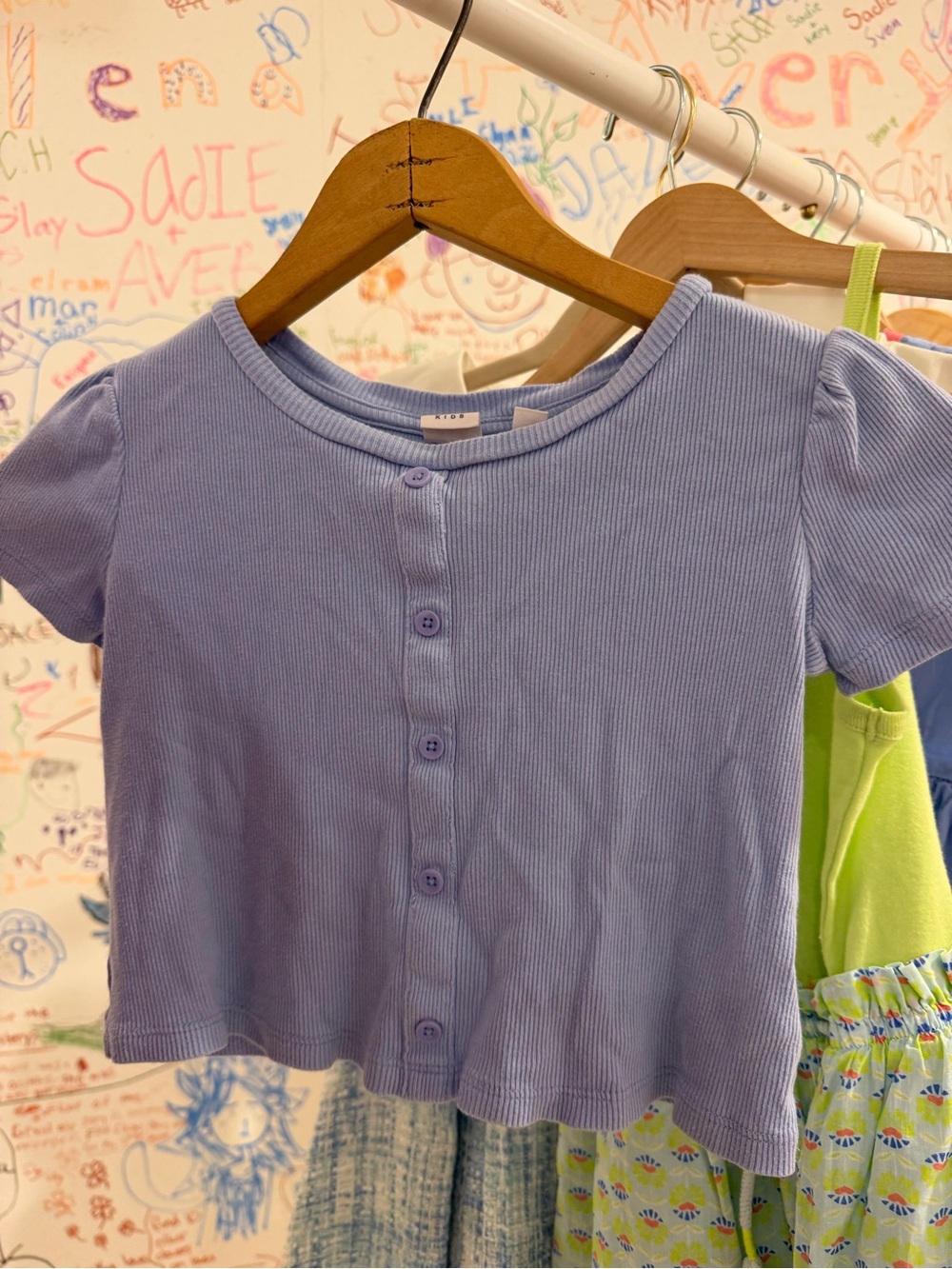 GAP Lavender Ribbed Button-Front Crop Top